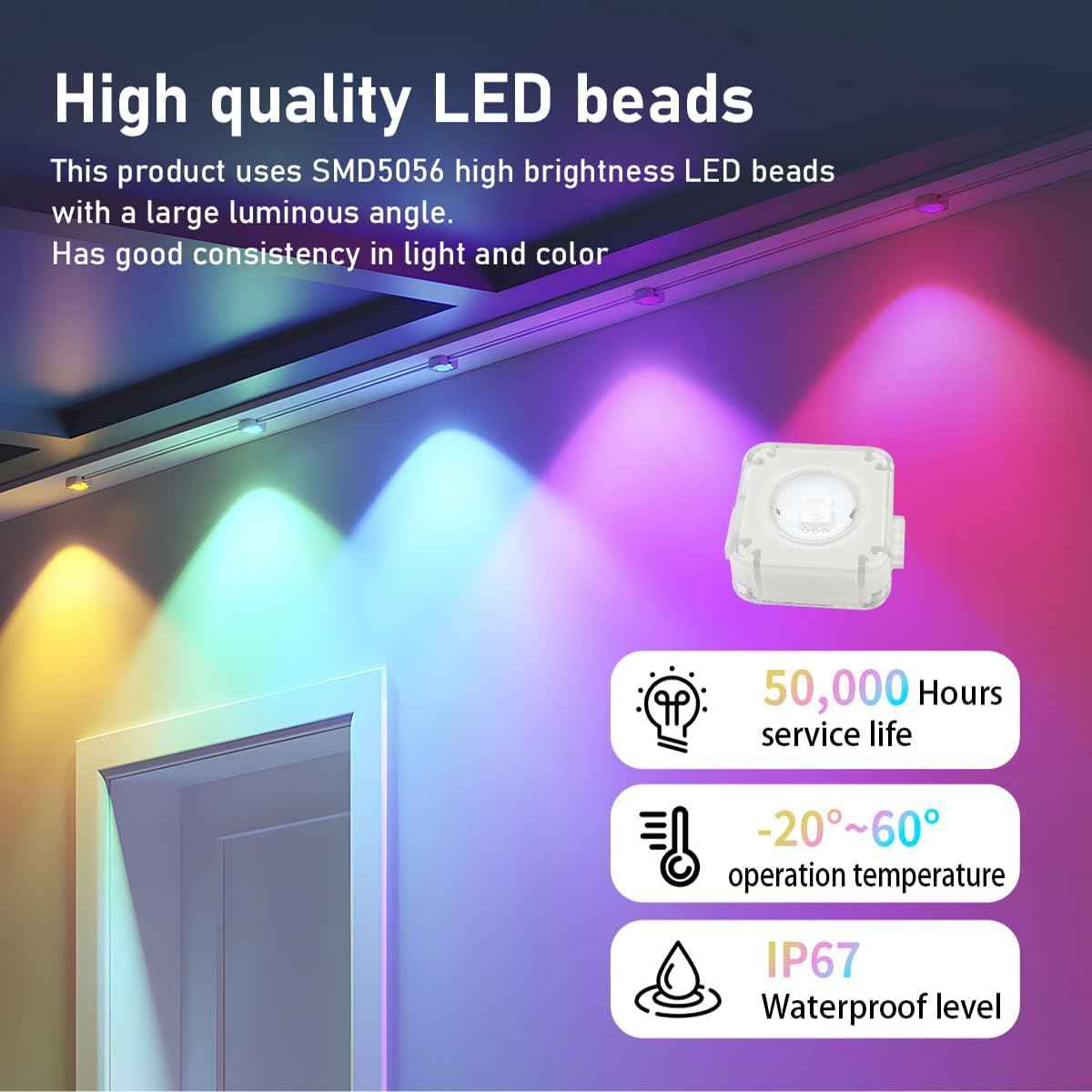 Permanent Outdoor Light,50ft with 30 LED Eaves Lights,Smart RGB Outdoor Lights with 75 Scene Modes,IP67 Waterproof,for Halloween Decorations,Christmas,Party,with App and Remote