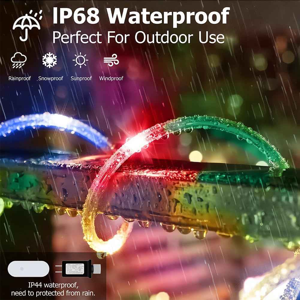 50ft Outdoor LED Rope Lights, IP68 Waterproof 25 Color Changing String Lights with 149 Modes, Warm White&RGB Twinkle Fairy Tube Light for Christmas Indoor Outside Railing, Balcony, Patio Decor