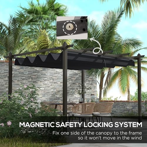 Outsunny 10' x 13' Retractable Pergola Canopy Wood Grain Gray