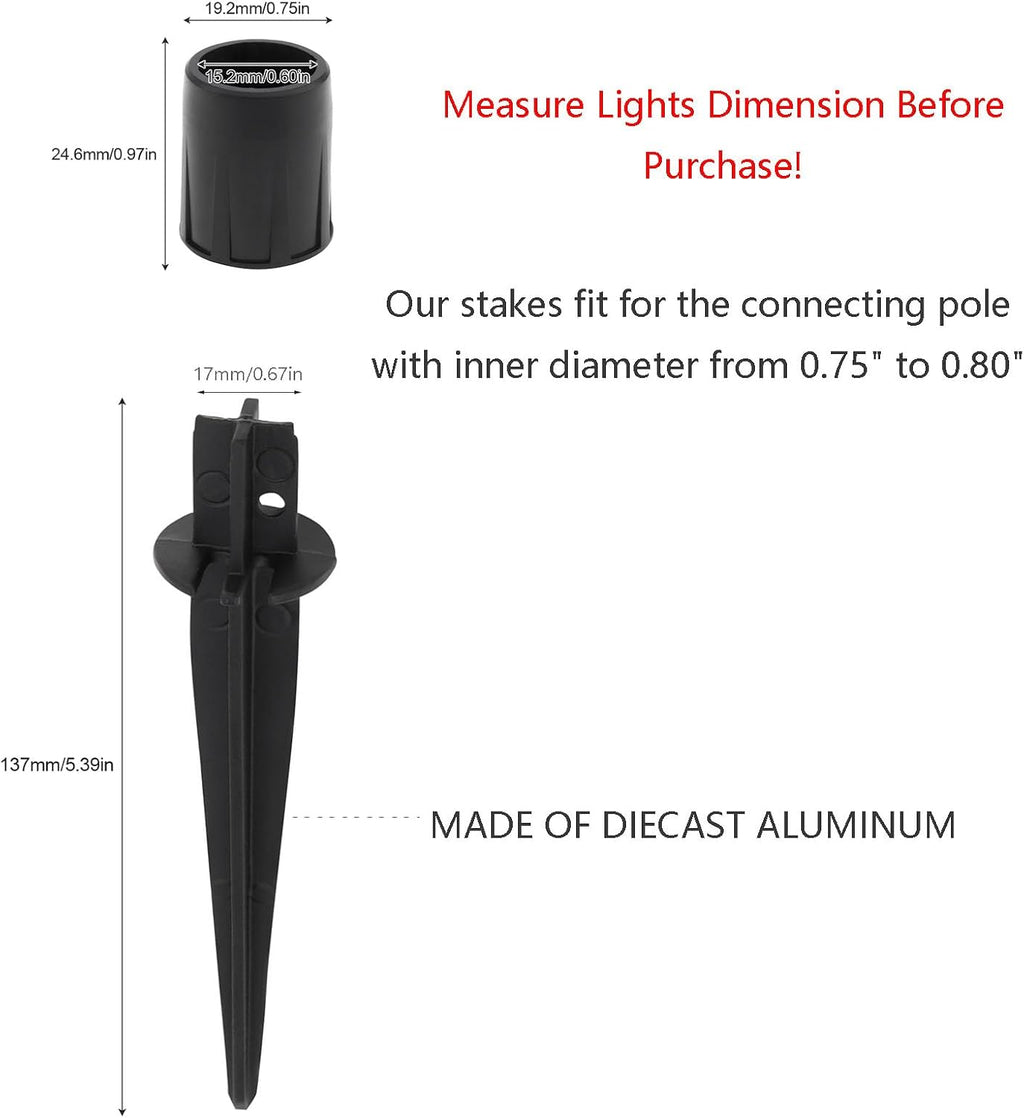 RTNLIT Metal Solar Light Stakes Replacement, Outdoor Ground Spikes for Garden Landscape Yard Pathway Patio Lamp Pole, 0.75 x 5.3 inch (Pack of 10, Black)