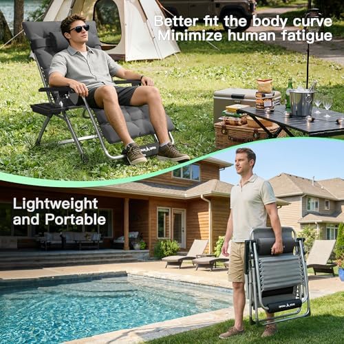 Oversized Zero Gravity Chair Folding Reclining Padded Patio Lounge Chairs