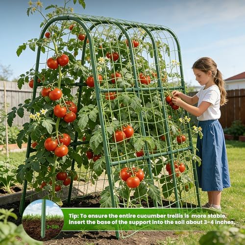 Cucumber Trellis for Raised Bed, U-Shape Garden Trellis for Climbing Plants Outdoor, Metal Arch Vegetables Trellis, Plant Support for Grape Vine Beans Squash Peas Flower