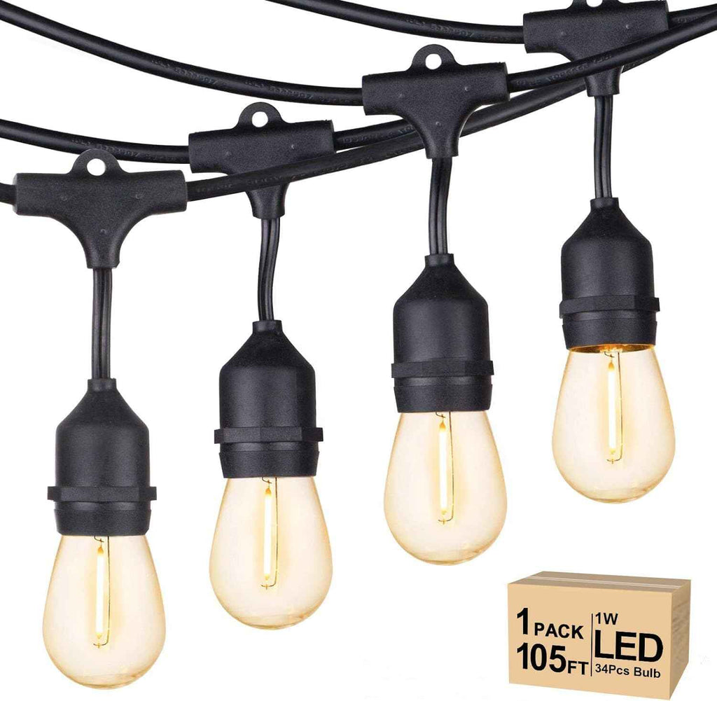 Svater Outdoor String Lights 105 FT Outside Waterproof Commercial Grade ETL | Patio Lighting with Shatterproof E26 S14 LED Dimmable Edison Bulbs, Hanging Strand for Bistro Cafe Backyard Warm White