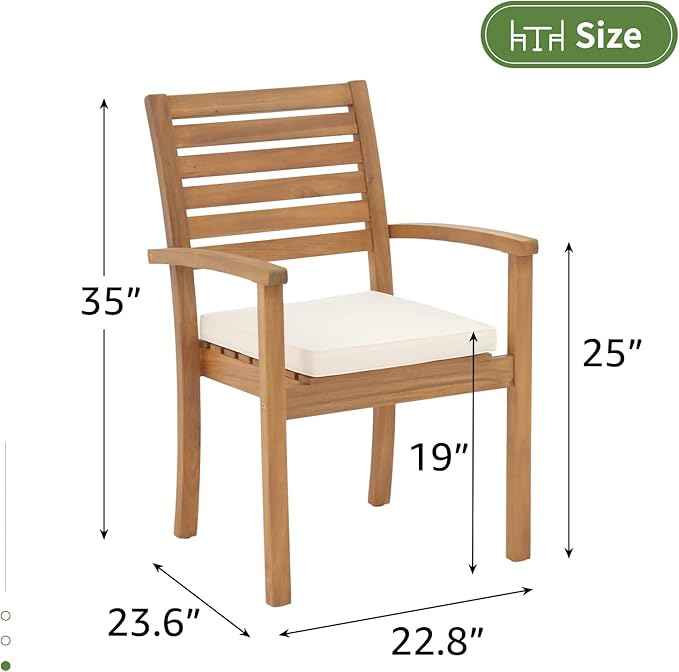 OC Orange-Casual Stackable Patio Dining Chairs Set of 6, Outdoor Acacia Wooden
