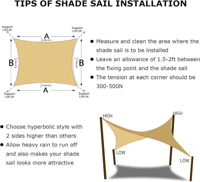KANAGAWA 14'X24' Sand Custom Size Sun Shade Sail Rectangle UV Block Canopy Cover - Image 6