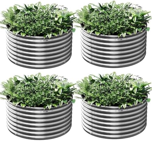 4 Pack Round Galvanized Raised Garden Bed Outdoor, Metal Garden Bed for Vegetables, Above Ground Garden Box for Flower, Steel Raised Beds for Gardening - 2FT