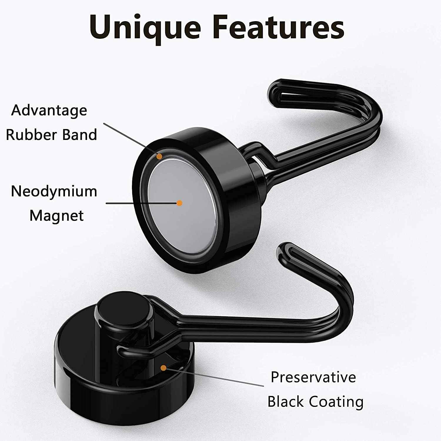 Tohoer Magnetic Hooks, Neodymium Magnets Hook Heavy Duty 30LBS Rust Proof | for Refrigerator, Oven, Grill, BBQ, Key, Tools Holder, Utensil, Kitchen, Outdoor, Magnet for Hanging Wreaths