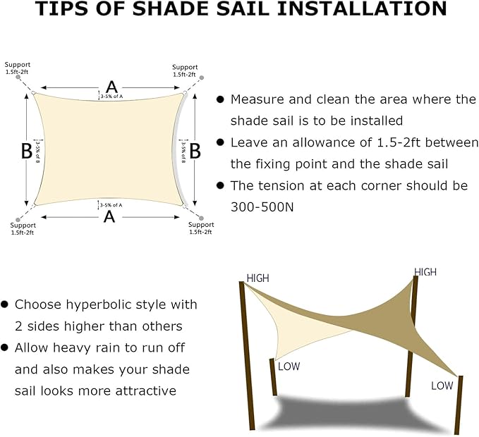 KANAGAWA 6'X6' Cream Custom Size Sun Shade Sail Square UV Block Canopy Cover - Image 6