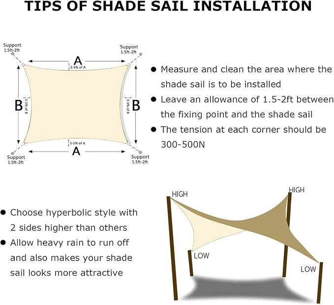 KANAGAWA 21'X24' Cream Custom Size Sun Shade Sail Rectangle UV Block Canopy - Image 6