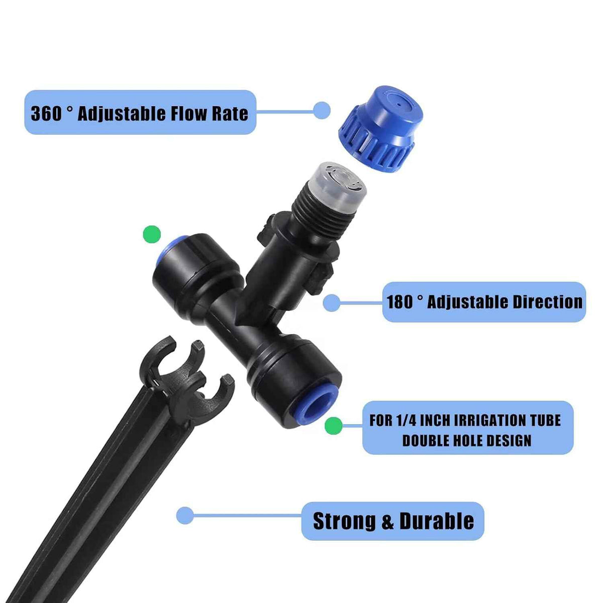 HUISUYTON 12 Pcs Push-to-Fit Drip Irrigation Spray for 1/4 inch Tubing | Adjustable 360° Drip Emitters Vortex,Quick-Connect Emitters Fan Shape on 5.5" Sturdy Stake for House Garden Watering System