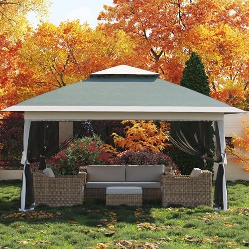 13x13 Pop Up Gazebo, Canopy Tent, Gazebos with Mosquito Netting, Outdoor Gazebo with 4 Sandbags & Wheeled Bag, Outdoor Canopy Tent for Backyard & Patio Furniture, Patio, Deck