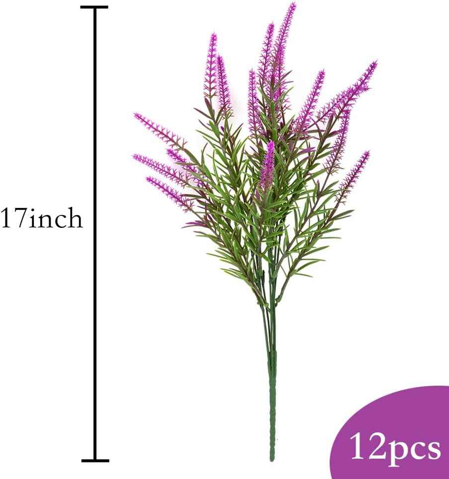 12 Bundles Outdoor Artificial Flowers Lavender Artificial Plants Fake Bushes Artificial Shrubs Greenery Plastic Outdoor UV Resistant Faux Lavender Purplish red
