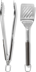 OXO Outdoor Grilling Turner and Tongs Set | Grilling Spatula and Tongs, Beveled Head Slides Under Food, Non-Slip Grip, Hanging Ring, Ideal for Grilling & BBQ