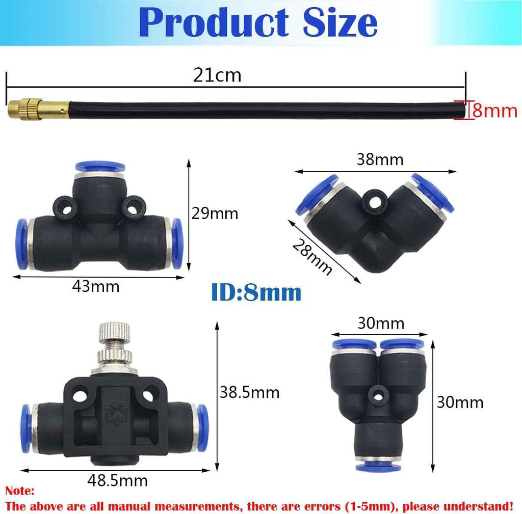 CESFONJER 8mm Quick Connector, 6 Pcs Quick Sprinkler Head Universal Adjustment, Watering and Flower Watering Irrigation Micro Spray New Nozzle, With 10 Pcs Air Push Quick Fittings