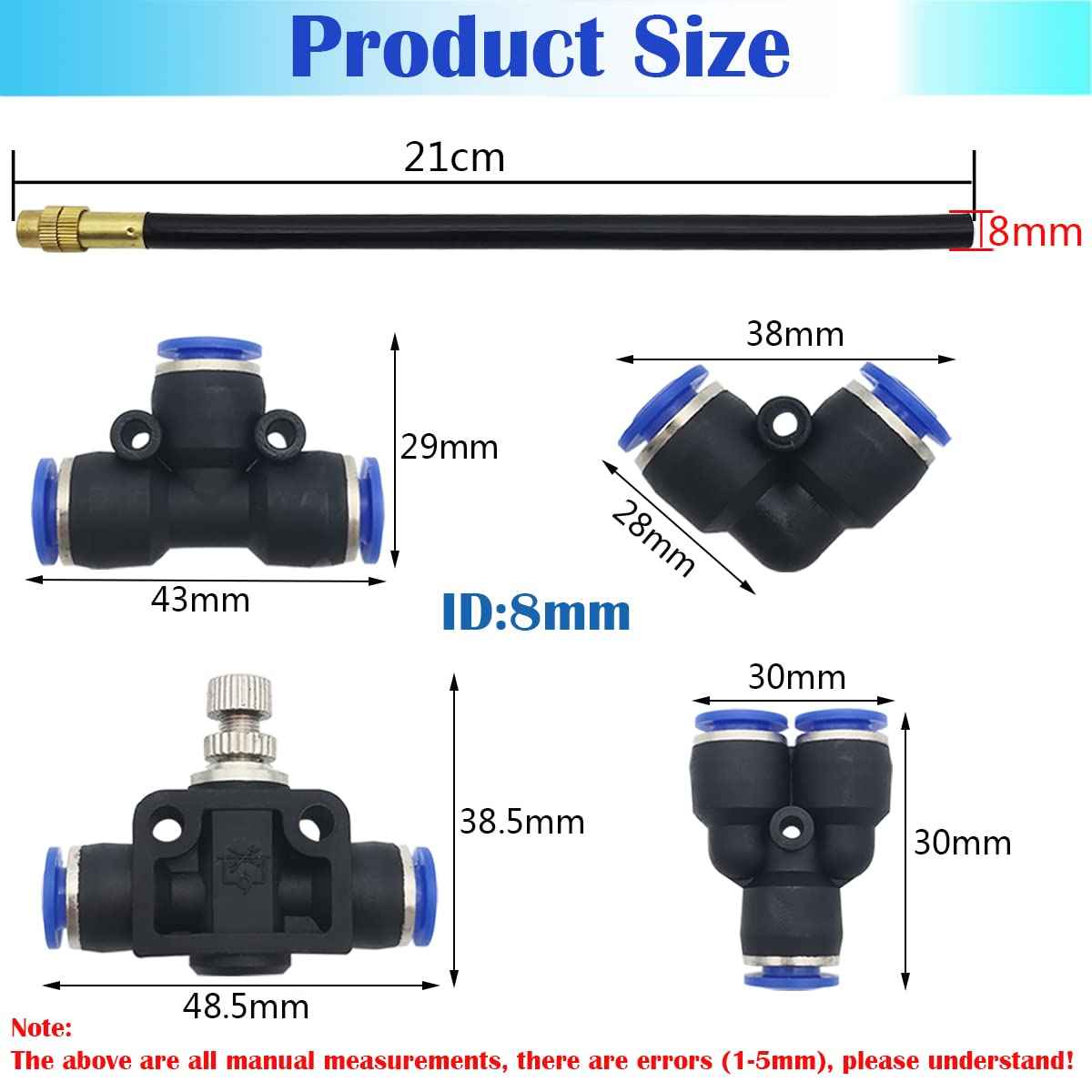 CESFONJER 5M PE Air Hose Pipe Tube Kit, with 6 Pcs Quick Sprinkler Head Universal Adjustment, Watering and Flower Watering Irrigation Micro Spray New Nozzle and 10 Pcs Air Push Quick Fittings