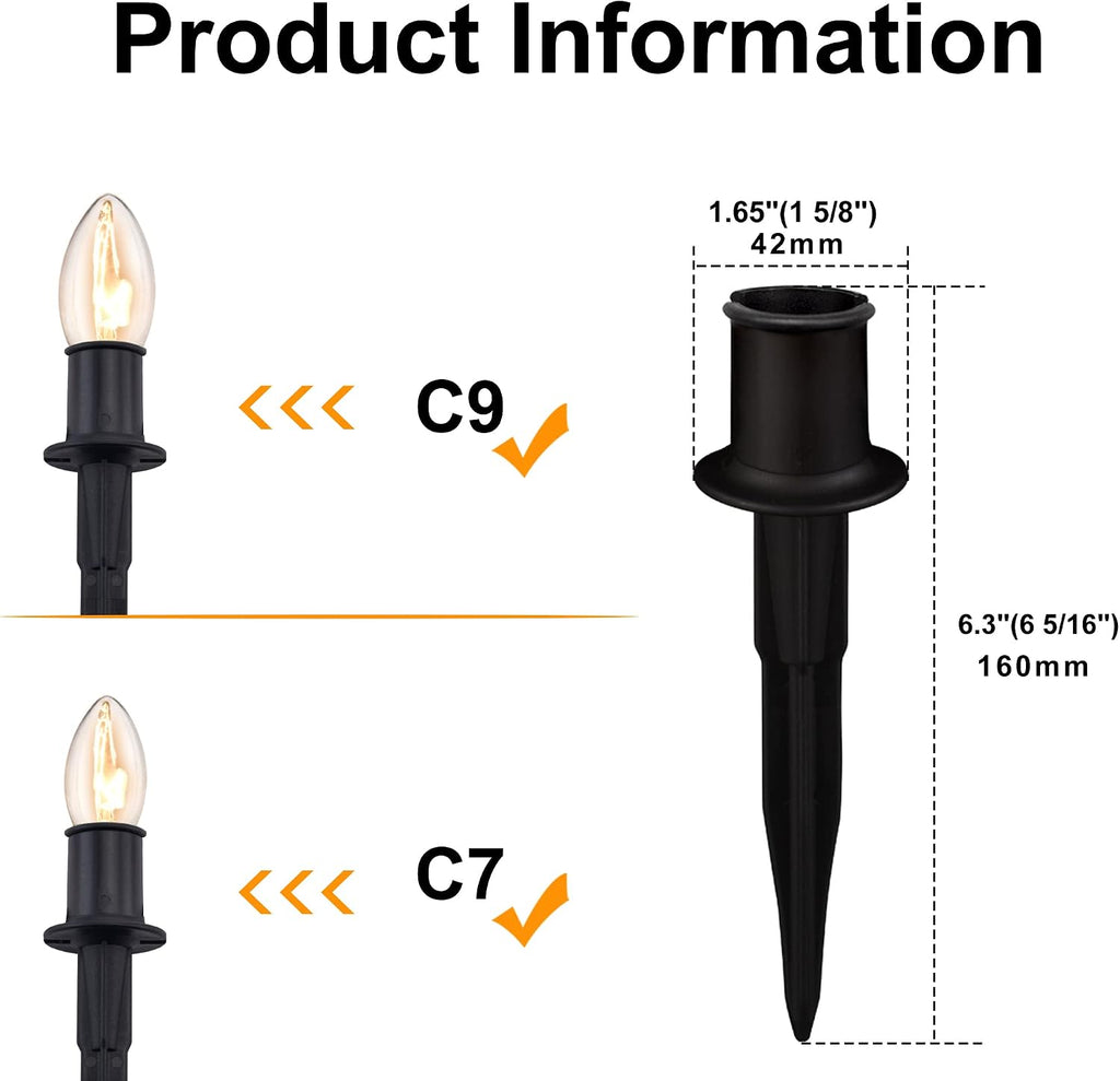 TIORIY 25 Pack 6 Inch Christmas Light Stakes - for C7 C9 Pathway String Lights Outdoor, Durable Plastic Lights Stakes, Use on Yard Garden Lawn Patio Path Walkway Decorations (25, Black)