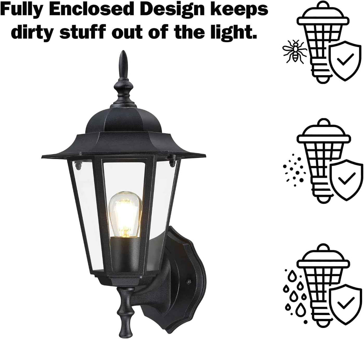 GRUENLICH Outdoor Wall Light Fixture, Antirust Aluminum Glass, Black 1 Pack | Exterior Porch Light Wall Sconce Lantern for House Patio Garage, Waterproof Rustproof, E26 Socket 60W Max