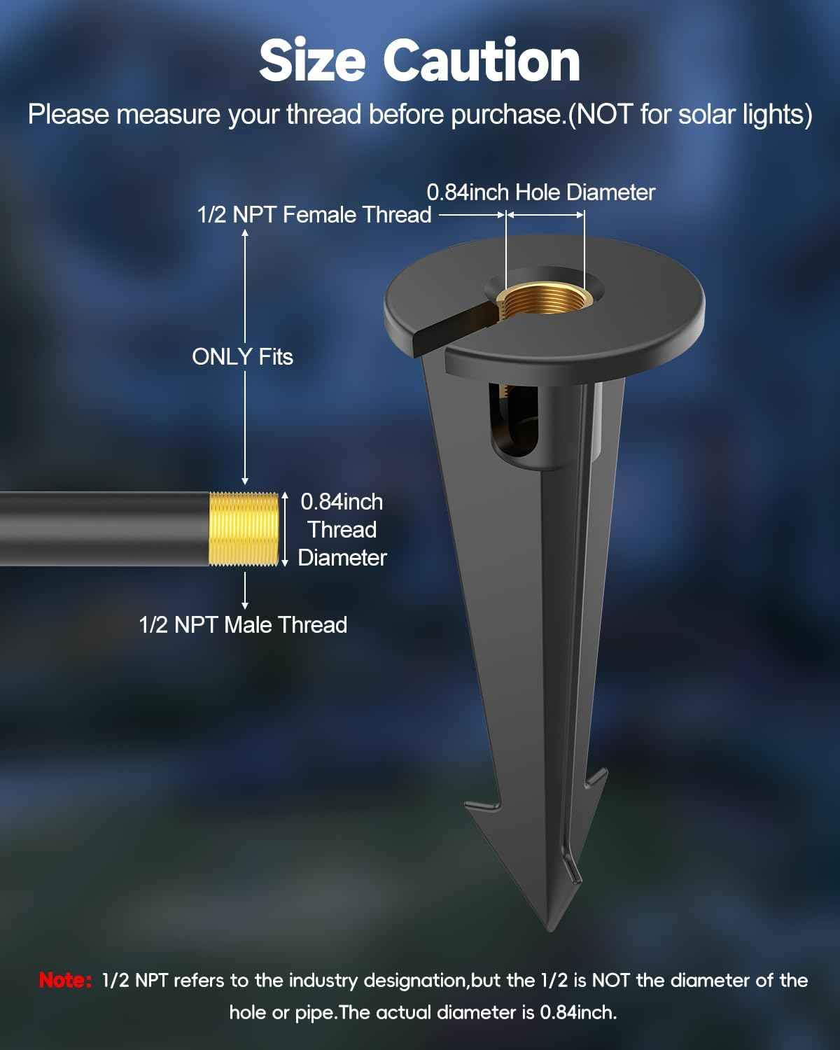 Landscape Lighting Stakes Replacement, Outdoor Light Stakes, 1/2 NPT Female Thread, 9.5" Ground Light Spikes with Brass Thread, Garden Yard Stake for Pathway Walkway Lights Spotlights 2PCS