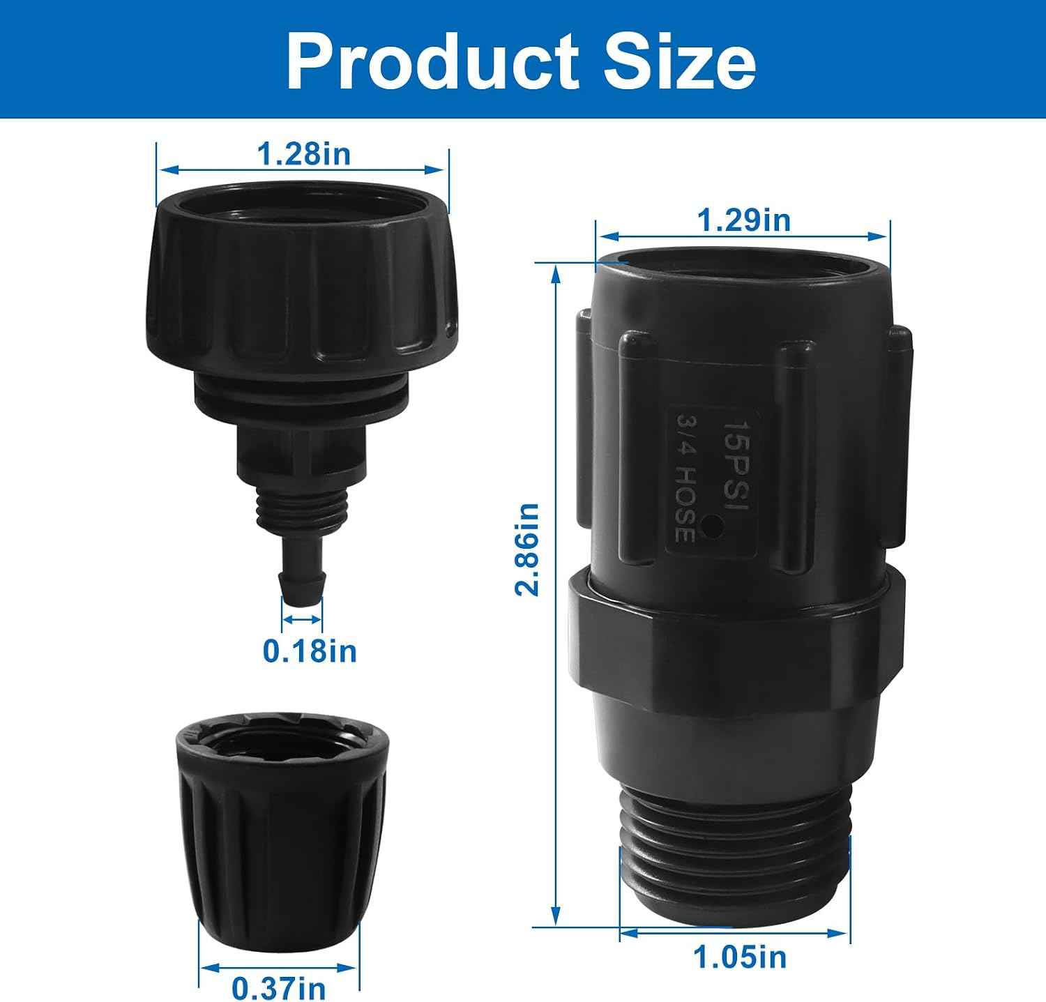 15PSI Drip Irrigation Faucet Adapter Kit | 2pcs 3/4" FHT x 3/4" MHT Pressure Regulator, 2pcs 1/4 Inch Tubing Adapter, 1 Roll Plumbing Tape, Efficient Garden Watering