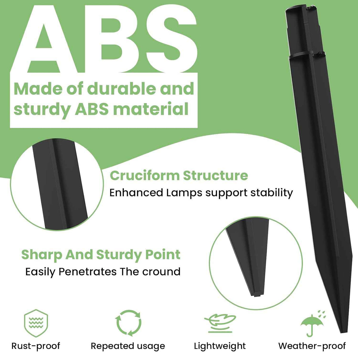 15 Pcs 8.25 Inch ABS Plastic Ground Spikes for Solar Torch Lights | Black Replacement Stakes for Garden Pathway Markers