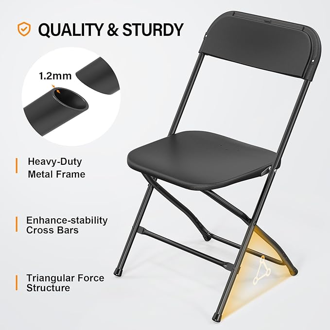 VINGLI 4 Pack Black Plastic Folding Chair, Indoor Outdoor Portable Stackable - Image 4