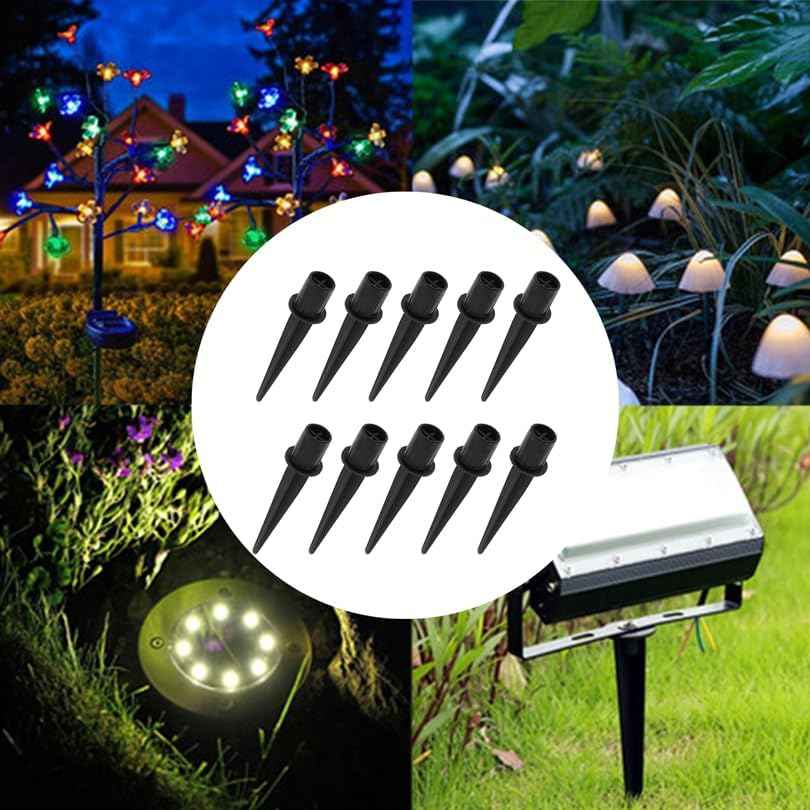 RTNLIT Metal Solar Light Stakes Replacement, Outdoor Ground Spikes for Garden Landscape Yard Pathway Patio Lamp Pole, 0.75 x 5.3 inch (Pack of 10, Black)