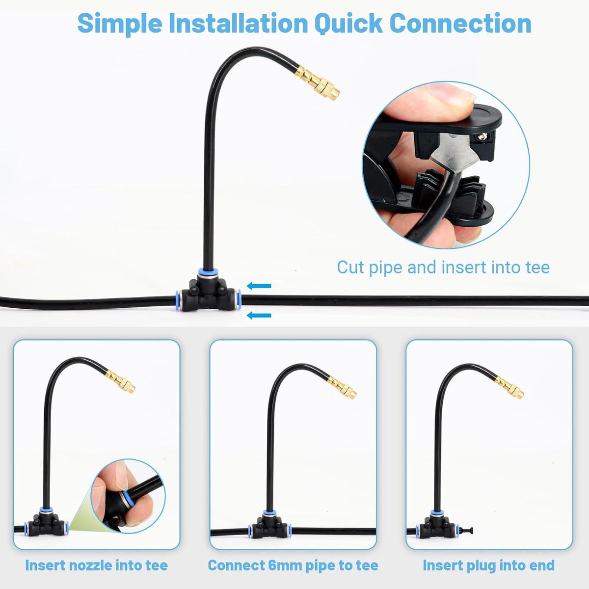 Thiswing 50FT 360° Adjustable Irrigation System for Garden | 1/4" Tubing, Automatic Watering Misting System with 15 Nozzles, Sprinkler for Garden, Yard, Lawn and Outdoor Plants