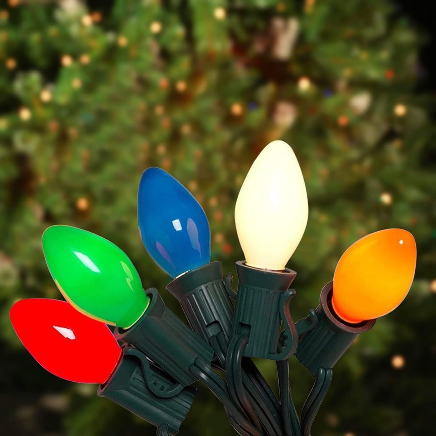 C7 LED Multicolor Christmas Lights Outdoor,25Ft Vintage Christmas String Lights with 27 C7 LED Multicolor Shatterproof Bulbs, Hanging Christmas Outdoor Lights for Xmas Tree Patio Party Roofline Garden