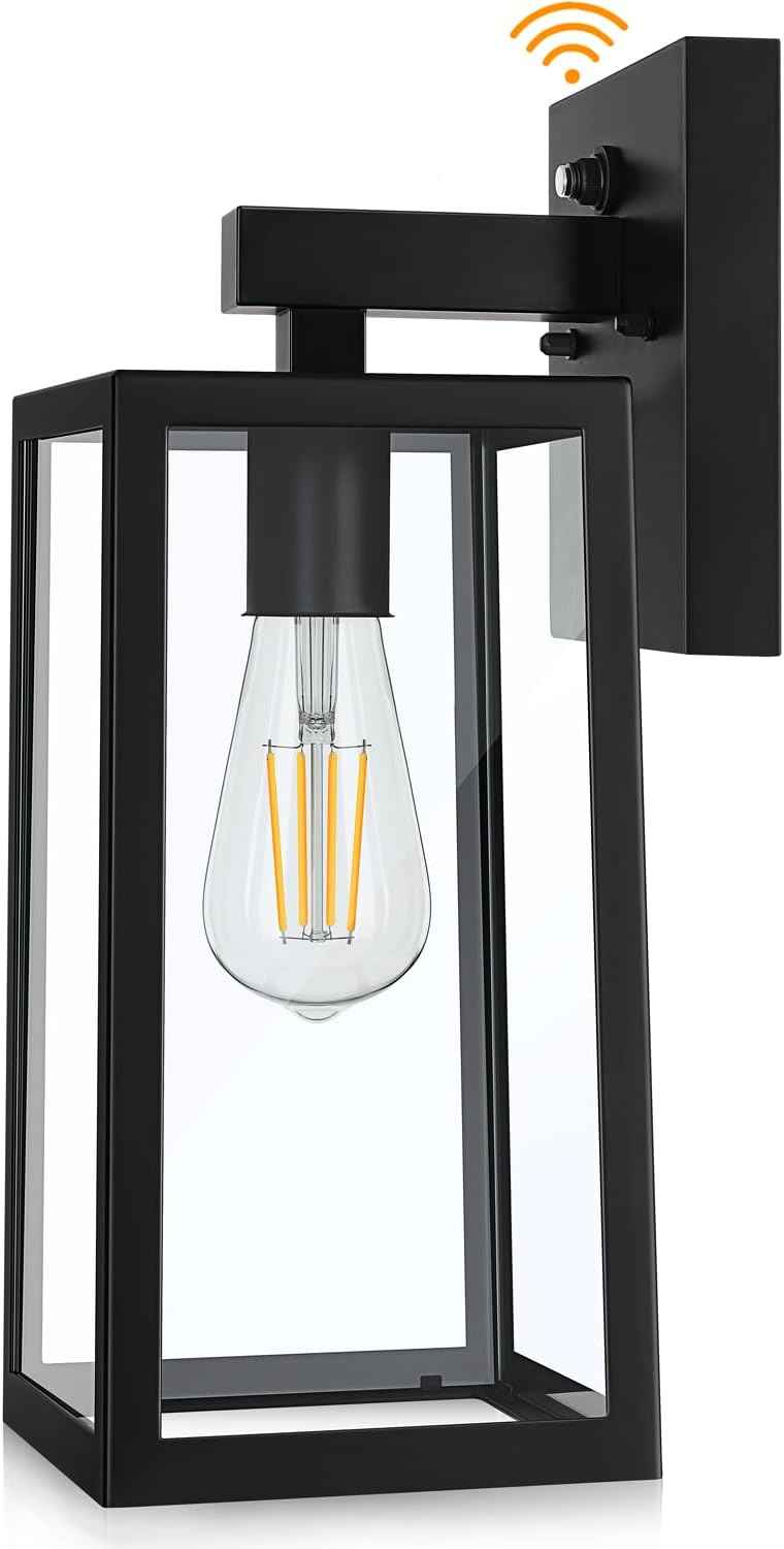 13" Dusk to Dawn Sensor Outdoor Wall Lighting, Large Waterproof Wall Sconce | Porch Lantern Fixture, E26 Socket & Glass Shade, Waterproof, Matte Black Wall Mount Lighting for Patio Front Door Entryway