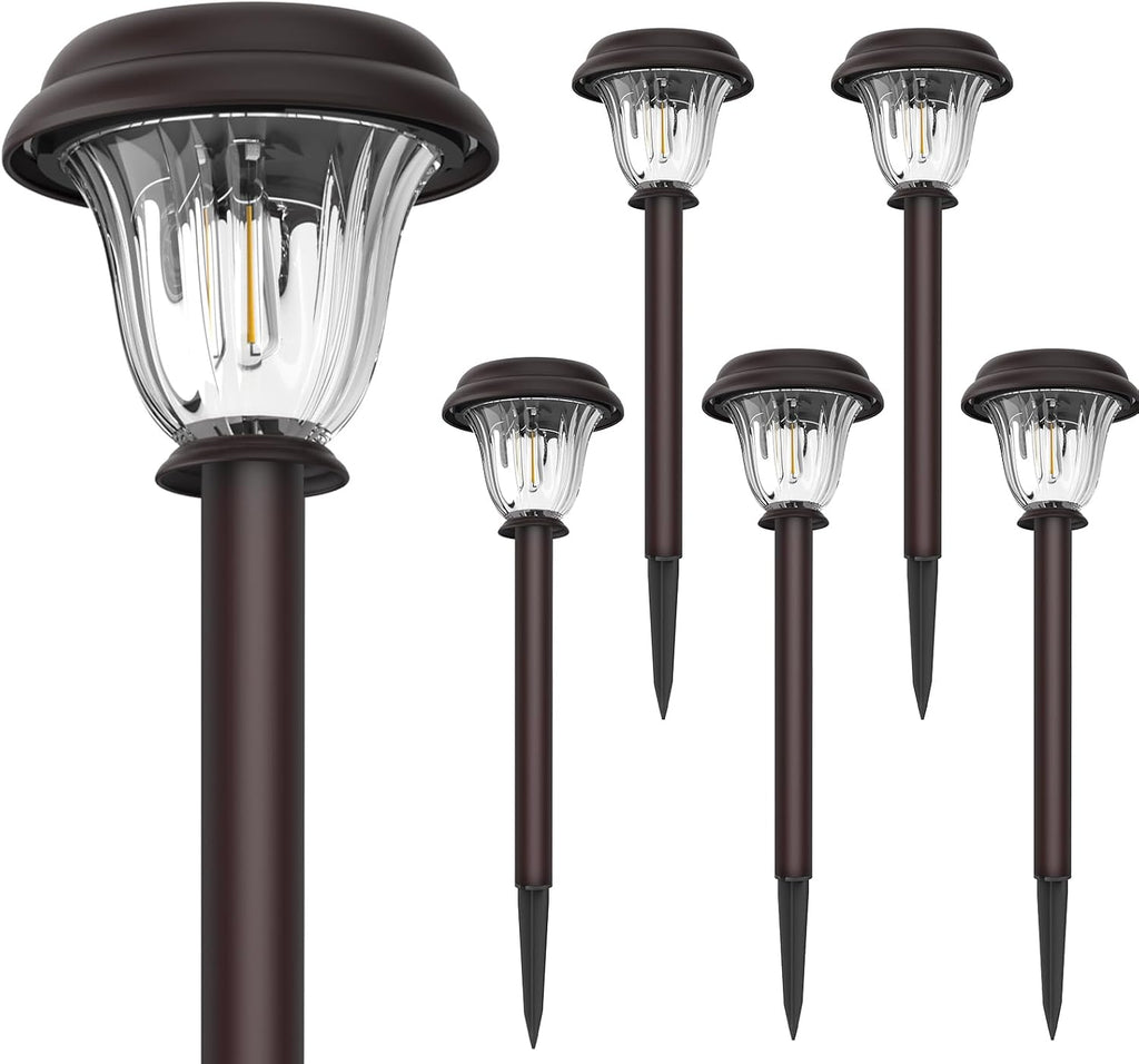 DERAYSION Solar Pathway Lights Outdoor Metal Glass Solar Lights Outdoor | Waterproof Garden Lights 1000mAh Long-Lasting Dusk to Dawn Bright Outdoor Solar Lights for Yard Landscape Path Walkway