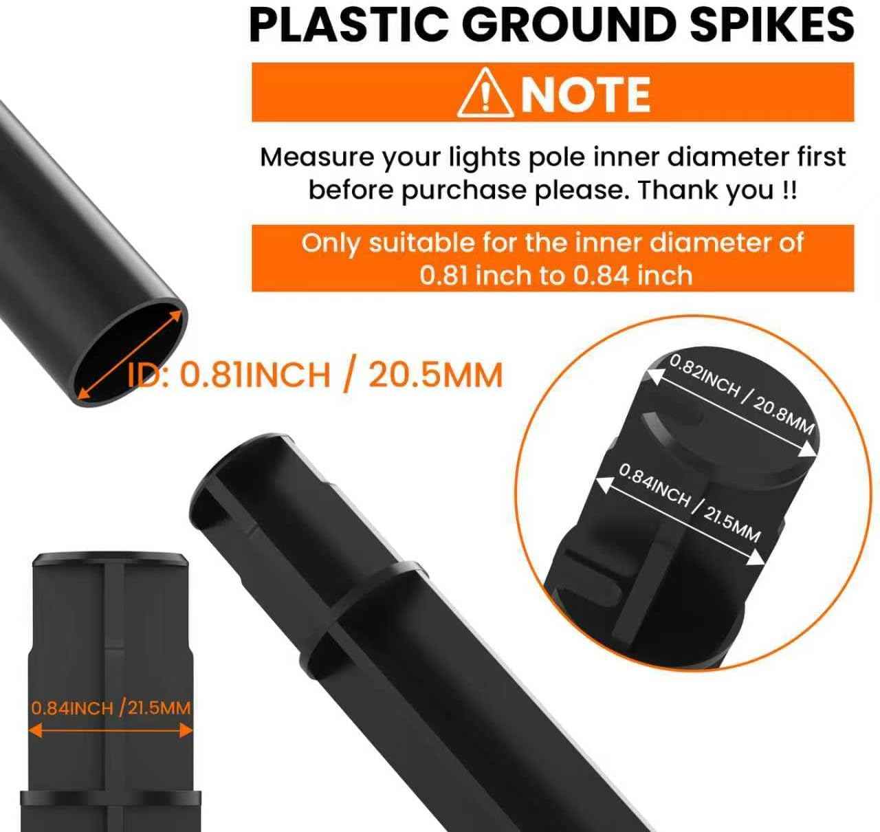 10Pcs 8.26 Inch Solar Light Spikes Fit Round Pole of 0.83" Inside Diameter | ABS Plastic Ground Spikes Replacement Stakes for Solar Pathway Lamp Torch Lights Garden Lights