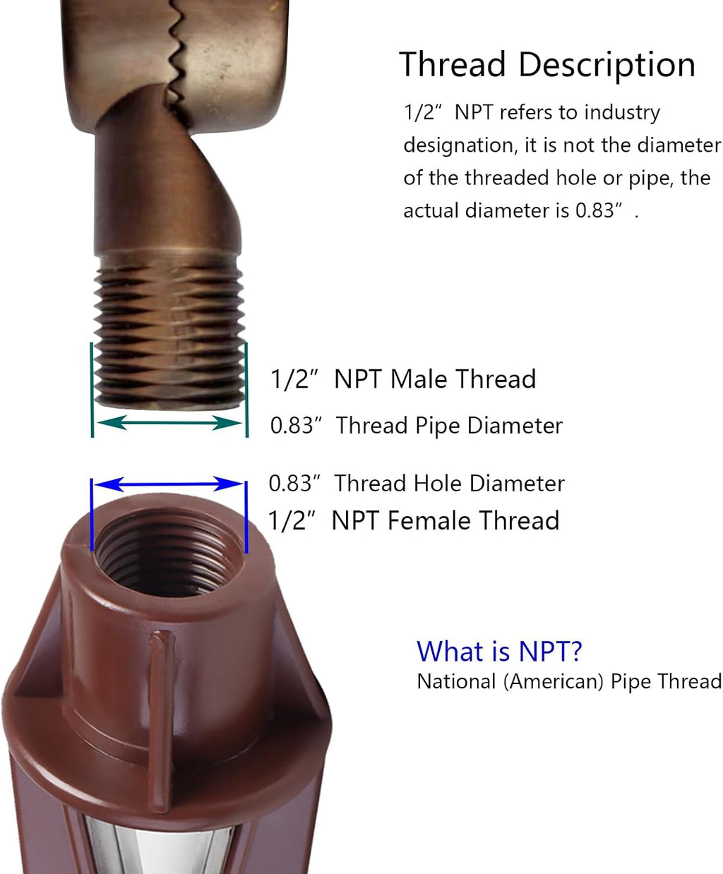 Lighting Ground Stake Spike Replacement for Outdoor Low Voltage Landscape Spotlight Pathway Flood Light,1/2" NPT Thread Brown
