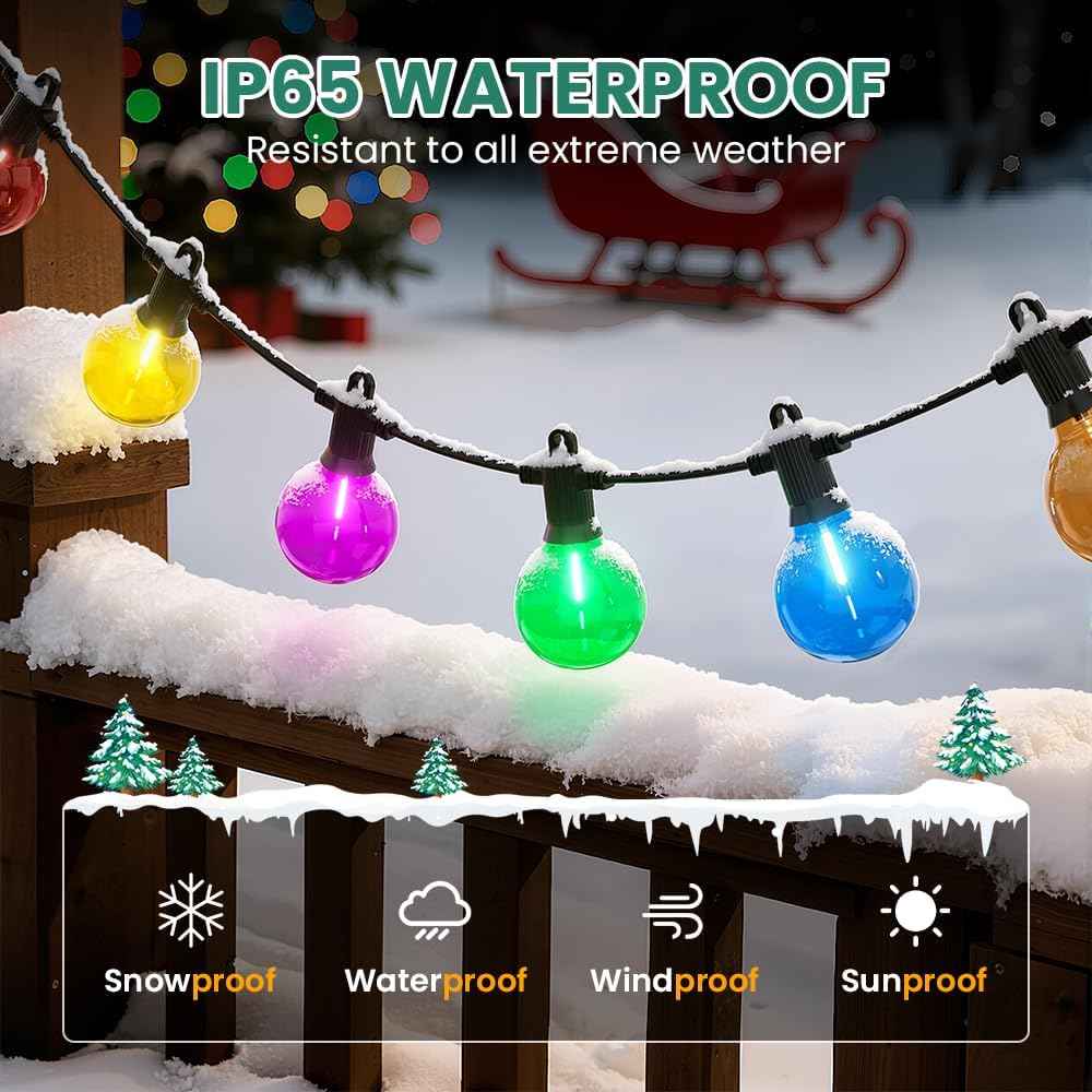 FOOMAN 50FT Christmas Outdoor String Lights, Colored Patio Lights | Waterproof IP65 Shatterproof Dimmable with 25 LED G40 Bulbs for Xmas Halloween Garden Backyard Yard Bistro Holiday