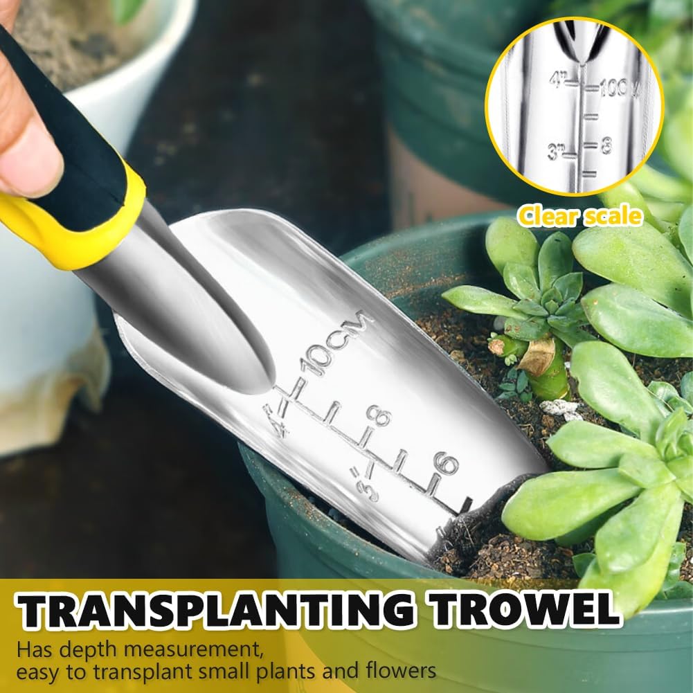 3 Pcs Heavy Duty Garden Tool Set, Garden Shovel Trowel, Weeding Hand Rake | Gardening Tool Set, Shovel, Trowel, Hand Rake, with Soft Rubberized Non-Slip Ergonomic Handle