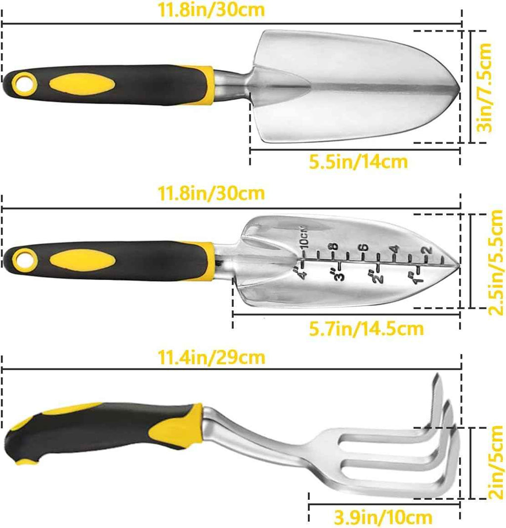 3 Pcs Heavy Duty Garden Tool Set, Garden Shovel Trowel, Weeding Hand Rake | Gardening Tool Set, Shovel, Trowel, Hand Rake, with Soft Rubberized Non-Slip Ergonomic Handle