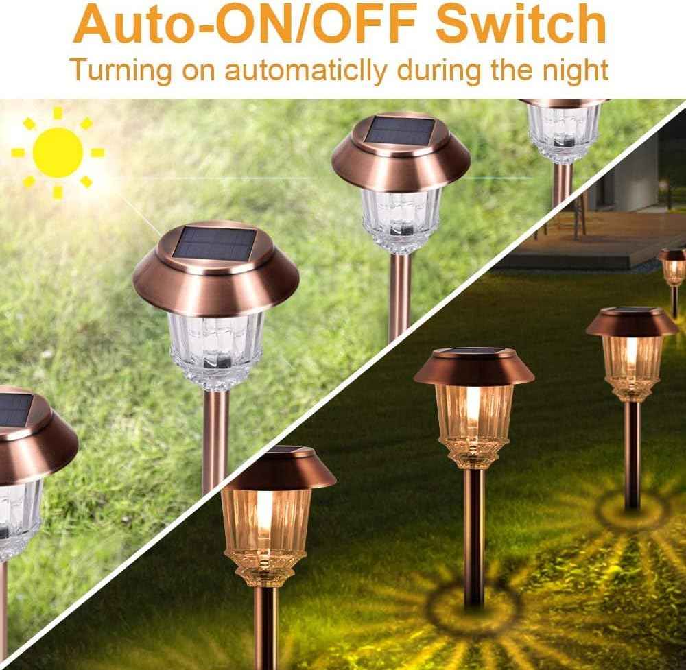 XMCOSY+ Solar Pathway Lights Outdoor - 6 Pack Solar Garden Lights, 10-40 LM Dimmable Solar Lights Outdoor Waterproof Auto On/Off IP 65 Solar Powered Landscape Lighting for Patio Walkway Driveway | Aluminum Metal Glass 40 LM Dimmable 8-12 Hours Brightne...
