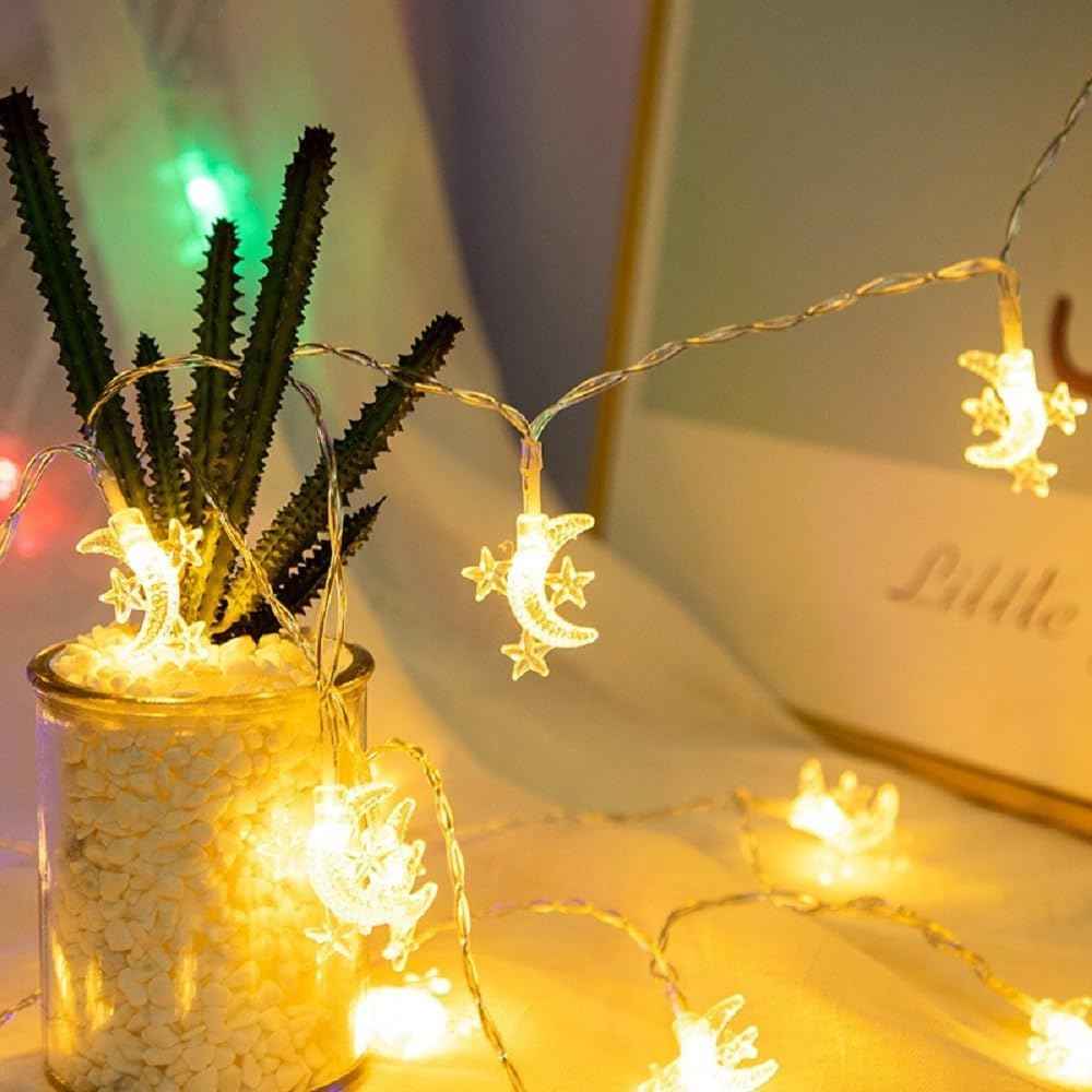 Moon Star String Lights Plug in, 10ft 20 LED Star and Moon Fairy Lights Warm White for Birthday Party Christmas Holiday Home Decoration