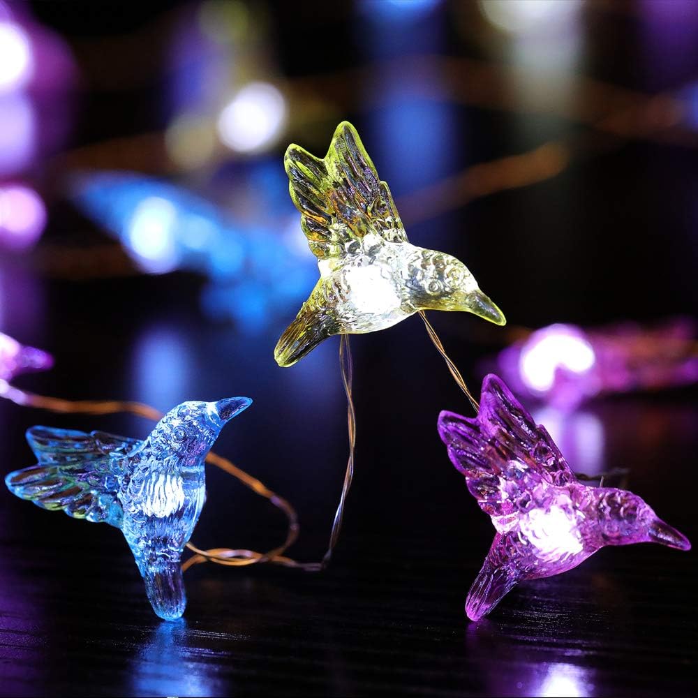 WSgift Hummingbird Decorative String Lights, 13.85 Ft 40 Cool White LED Weatherproof Battery Operated 8 Modes Spring Fairy Lights for Holiday Parties Bedrooms Weddings Gardens with Remote and Timer