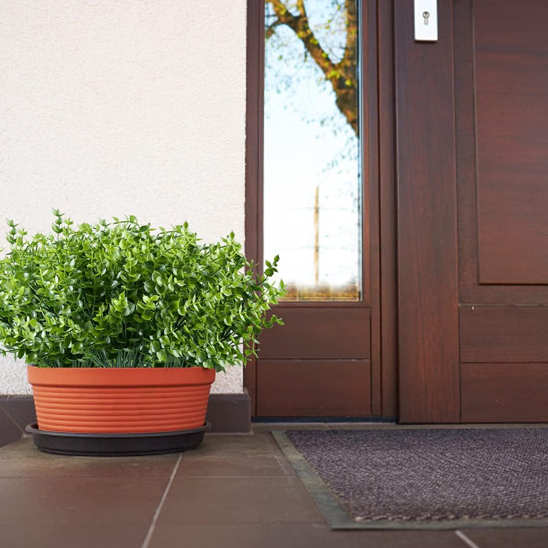 8PCS Artificial Eucalyptus Plants,Fake Boxwood Shrubs UV Resistant No Fade Faux Plastic Greenery for Wedding Bridal Bouquet Indoor Outdoor Home Garden Kitchen Office Table Vase(Green)