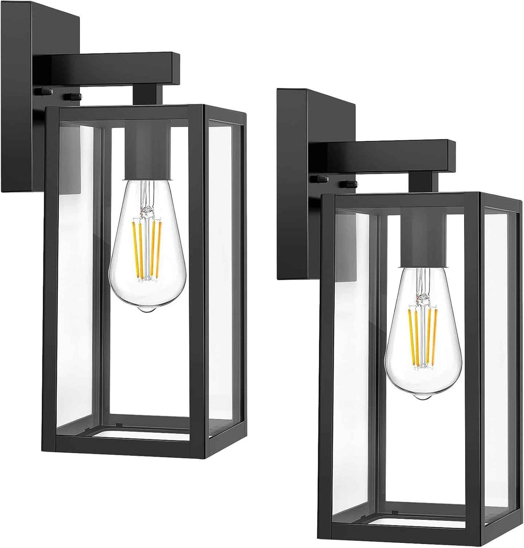 MAXvolador Outdoor Wall Light Fixtures, Exterior Waterproof Wall Lanterns | Black Porch Wall Lights, Anti-Rust, E26 Socket, Clear Glass Outside Wall Mount Sconces, Front Door Lighting for Patio, 2 Pack