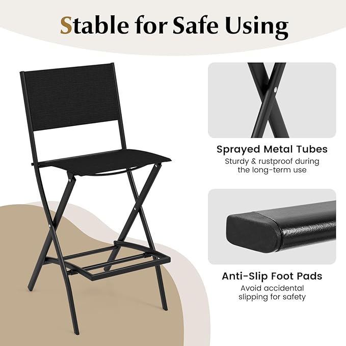 COSTWAY Outdoor Patio Bar Chair Set of 4, Folding Bar Height Stool - Image 4