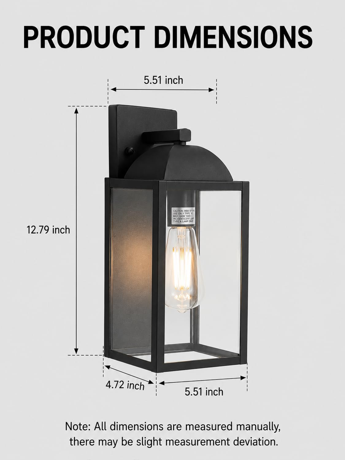 Outdoor Wall Sconce, Waterproof Exterior Lantern, E26 Glass, Black, 1 Pack | Modern matte black exterior fixture with glass shade and E26 socket for porch, patio, entryway, garage, front door, and house