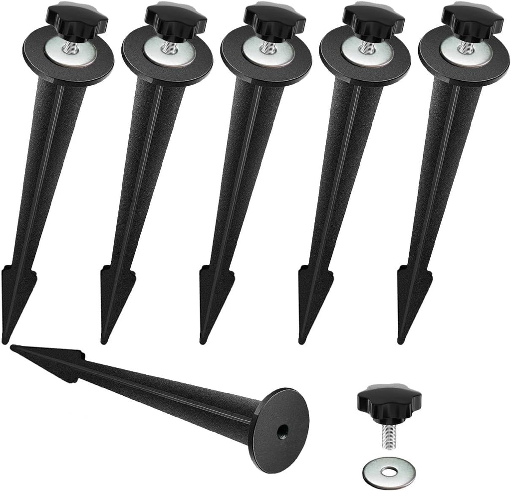 Replacement Stakes for Flood Lights,6.3in Aluminum Metal Ground Stake with Tool-Free Star Knobs Handle Thread Screw M5 for Outdoor Solar Spot Lights Garden Yard Path Walkway Lawn(6Pack)