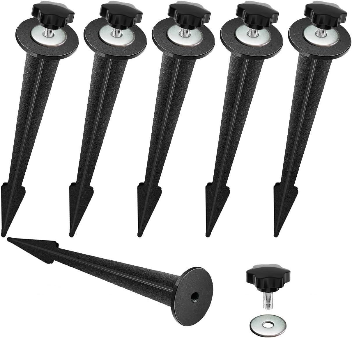 Replacement Stakes for Flood Lights,6.3in Aluminum Metal Ground Stake with Tool-Free Star Knobs Handle Thread Screw M5 for Outdoor Solar Spot Lights Garden Yard Path Walkway Lawn(6Pack)