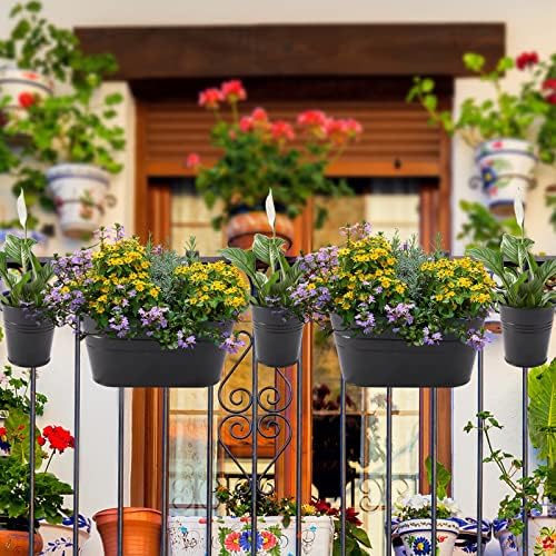 HowRU Metal Iron Flower Pots for Railing Fence Hanging Bucket Pots