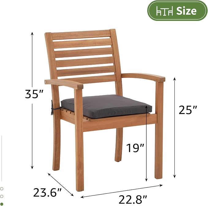 OC Orange-Casual Stackable Patio Dining Chairs Set of 6, Outdoor Acacia Wooden - Image 3