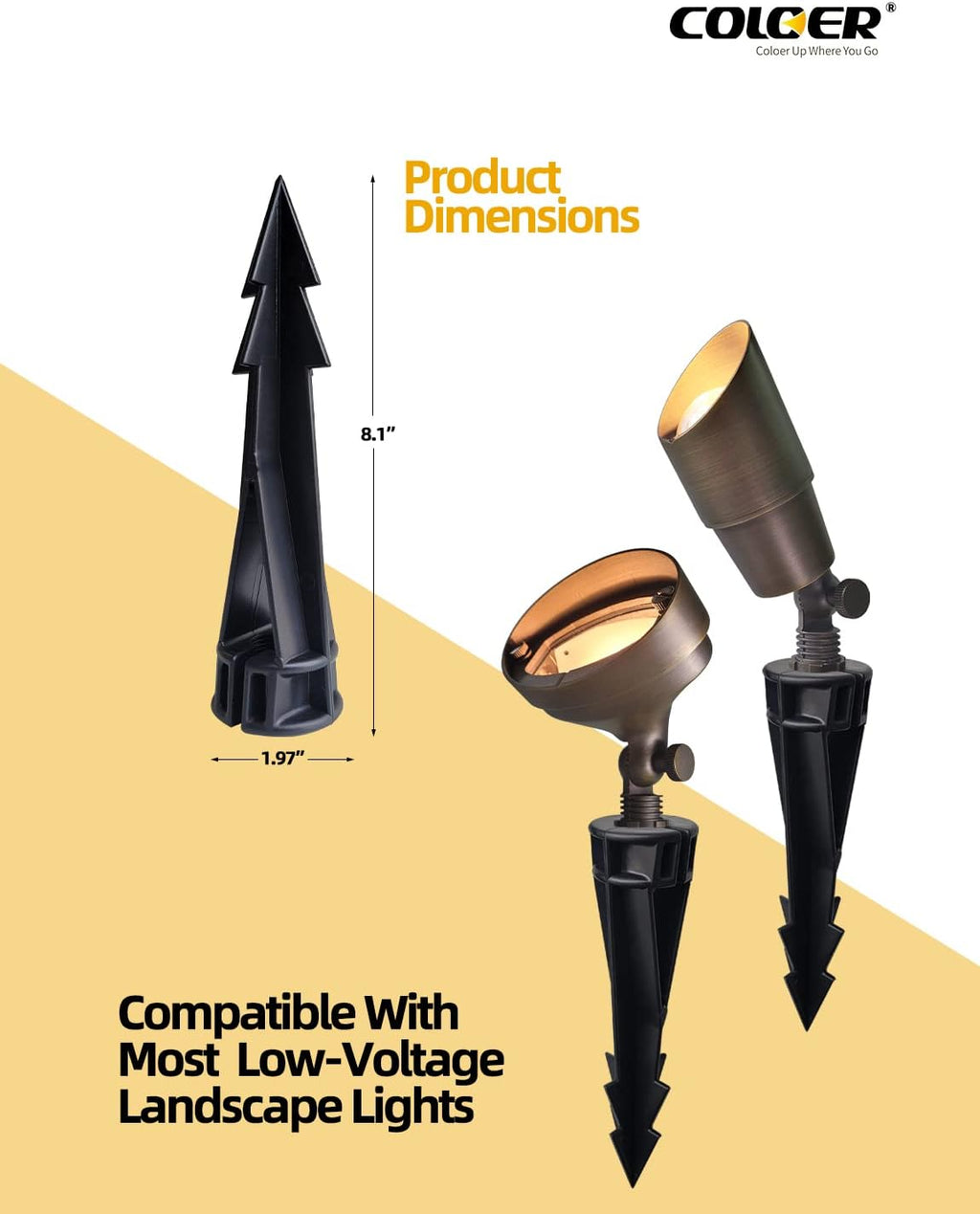 COLOER Landscape Lights 8 Inch In-Ground Stake Spikes Replacement 1/2" NPS Thread with Side Wire Way Medium Size, Heavy Duty Universal Slot Large Ground Post for Outdoor Garden Lights(2 Pack) | 8 Inch Large In-Ground Stake, Universal Slot Stake, Ideal ...