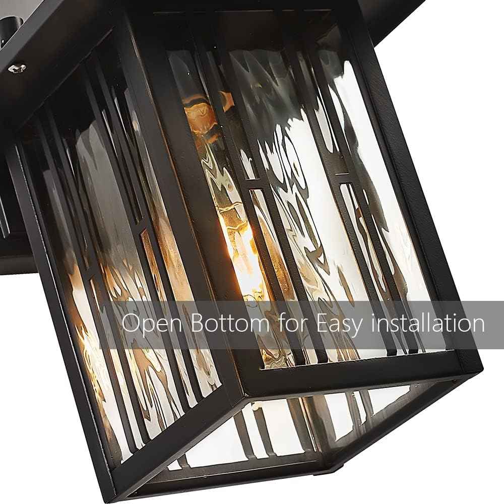 Outdoor Wall Lights Exterior, Front Porch Lights, Wall Sconce Wall Mount, Waterproof Wall Lantern with Water Ripple Glass, Black Lighting Fixtures for Garage, Patio House-2 Packs