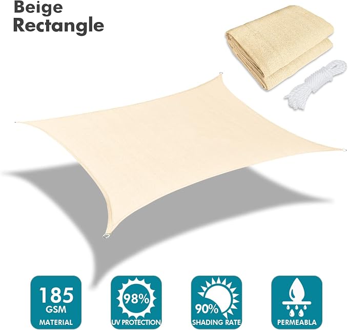 KANAGAWA 14'X24' Cream Custom Size Sun Shade Sail Rectangle UV Block Canopy - Image 2