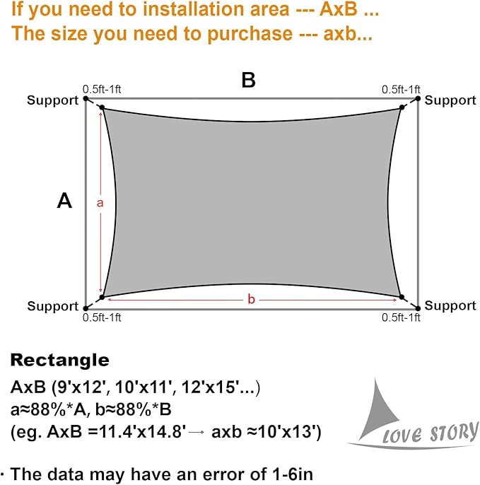 LOVE STORY 10' x 20' Sun Shade Sails Patio Covers Sun Shades Outdoor Garden - Image 2